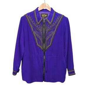 Bob Mackie Wearable Art 100% Silk Jacket Womens Size Medium Purple Embroidered